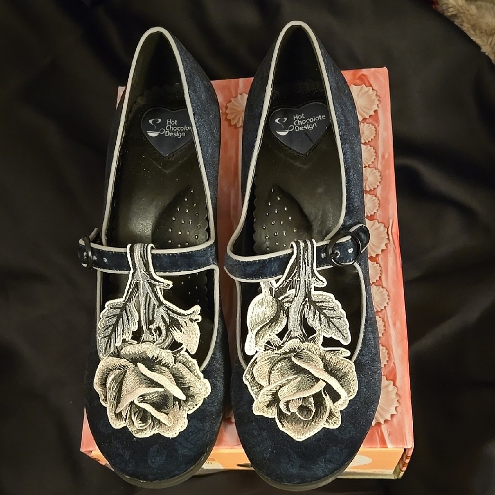 Hot Chocolate Design Blue Rose Mary Jane Shoes